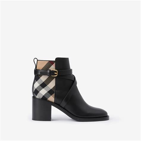 burberry horsefrrry check black|Check and Leather Heel Boots in Black/archive beige .